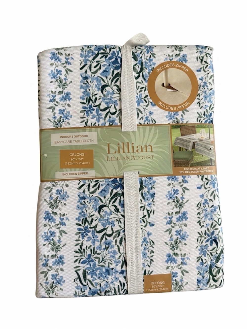 Lillian August Blue Floral Oblong Tablecloth - Easycare Indoor/Outdoor - Picture 2 of 4